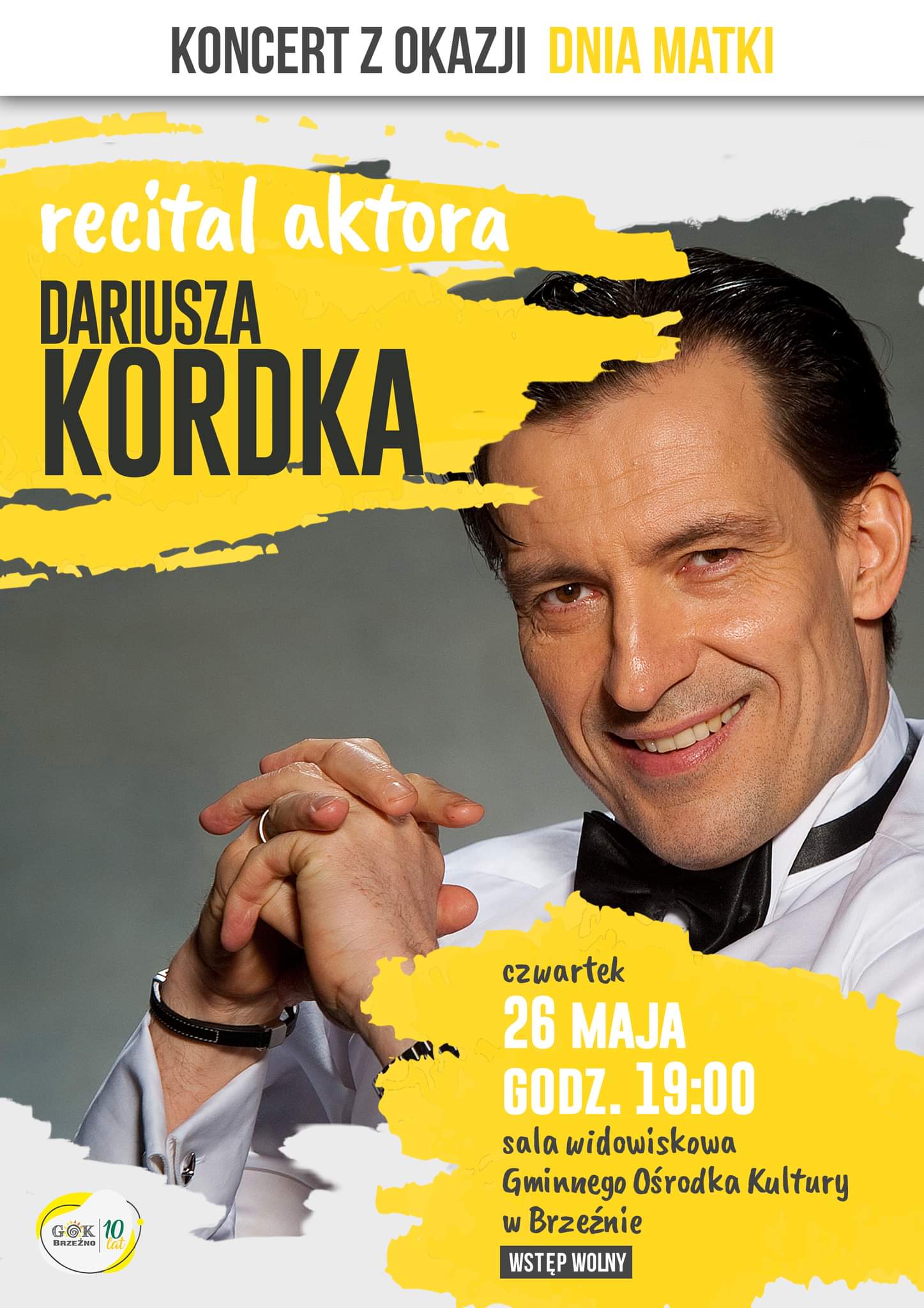 Plakat reklamujący recital Dariusza Kordka w Brzeźnie