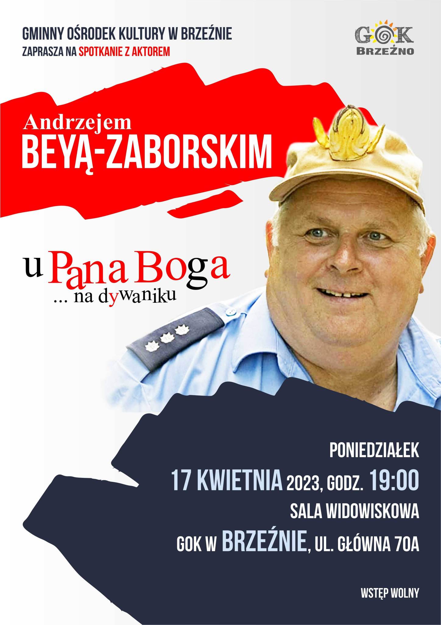 Plakat reklamujący spotkanie autorskie z Andrzejem Beyą-Zaborskim